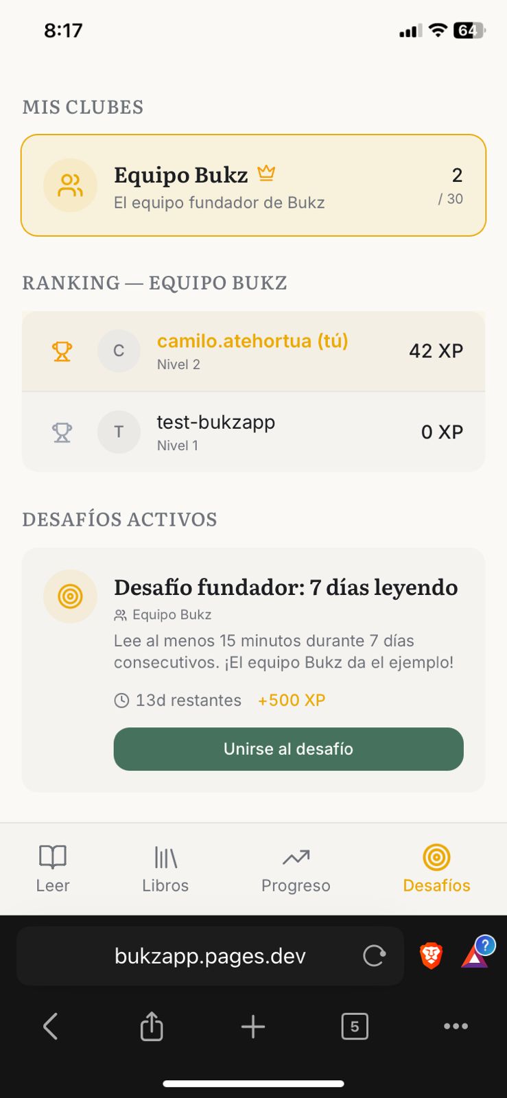 BukzApp — desaf&iacute;os de lectura
