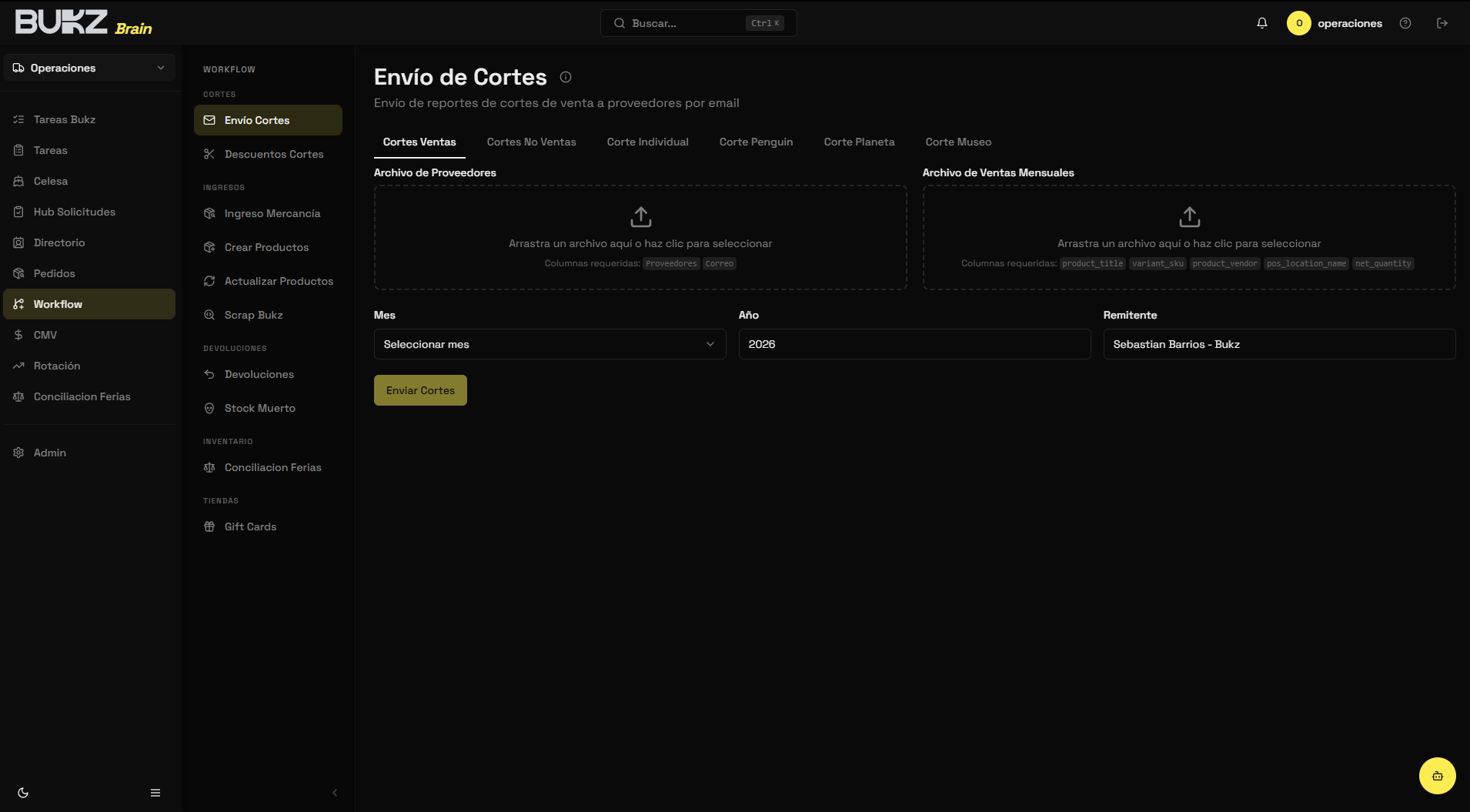 Env&iacute;o autom&aacute;tico de cortes a proveedores