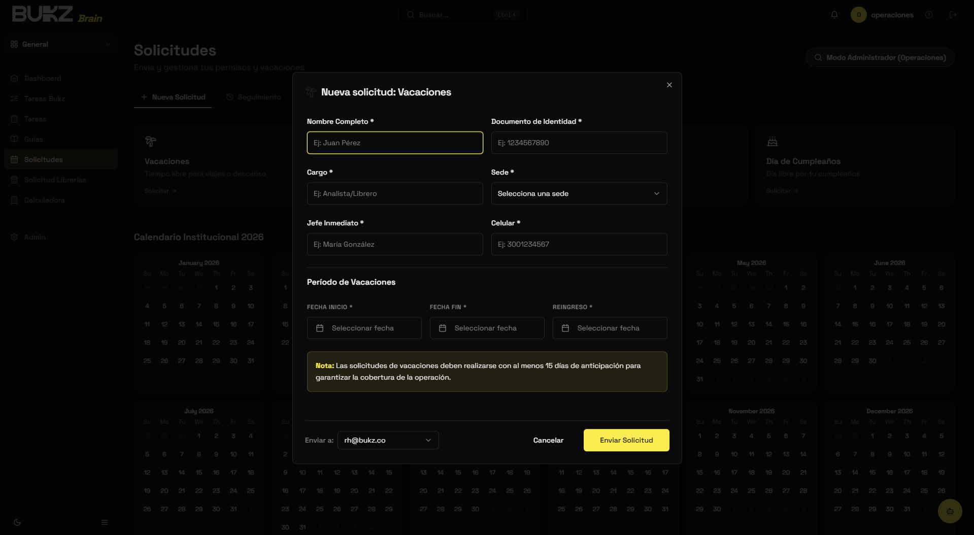 Portal de solicitudes de permisos